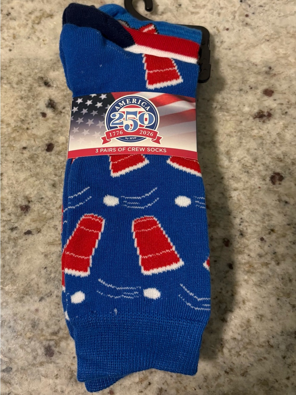 America 250 Crew Socks - Blue & Red Patriotic Pattern (3-Pack)
